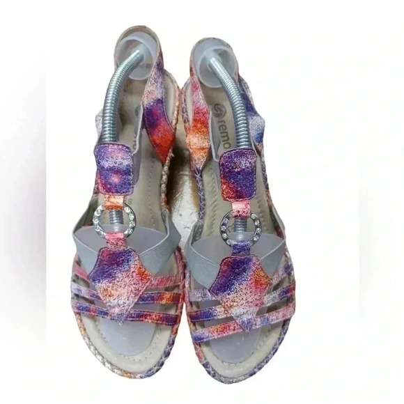 Remonte Metallic Espadrilles Wedge Sling Back Sandals Size 38 - Picture 3 of 8